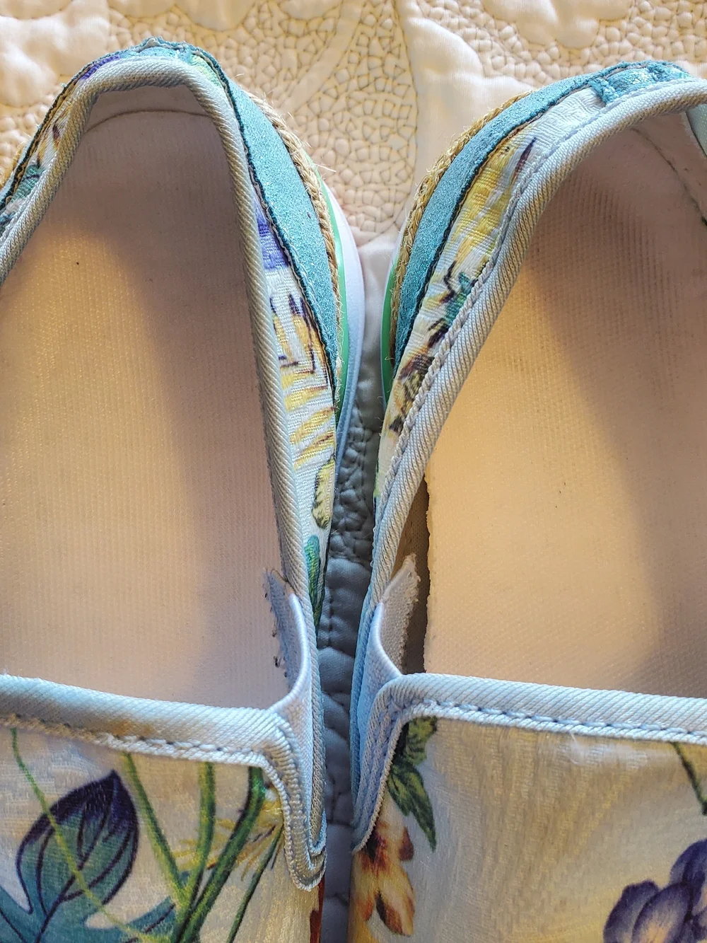 Floral Canvas Slip-On Espadrilles in Light Blue